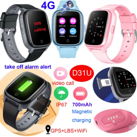China fábrica 4G IP67 Alarme de remoção à prova d'água Smart Kids Celular GPS Tracker Watch com chamada de vídeo para segurança infantil D31U